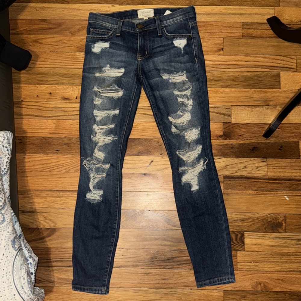 Current/Elliott The Stiletto Bennett Tattered Distressed Blue Skinny Jeans